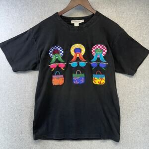 Vintage Accessory Lady Shirt Top Womens Small Black Cotton Crewneck Short Sleeve